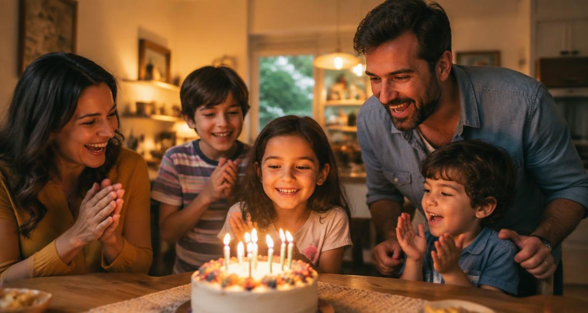 A collage of birthday scenes with cake, balloons and gifts